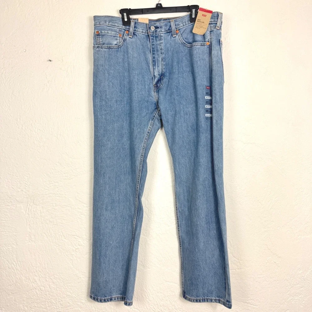 Levis 505 Regular Fit Straight Leg Jeans Light Wash Blue Mens 38x30 NWT
